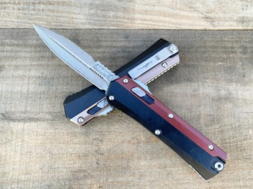 新款 Microtech 微技术蛇神直跳刀（大马士革  铝柄 ）