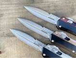 新款 Microtech 微技术蛇神直跳刀（大马士革  铝柄  ）