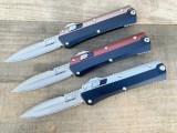 新款 Microtech 微技术蛇神直跳刀（大马士革  铝柄  ）