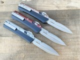 新款 Microtech 微技术蛇神直跳刀（大马士革  铝柄  ）